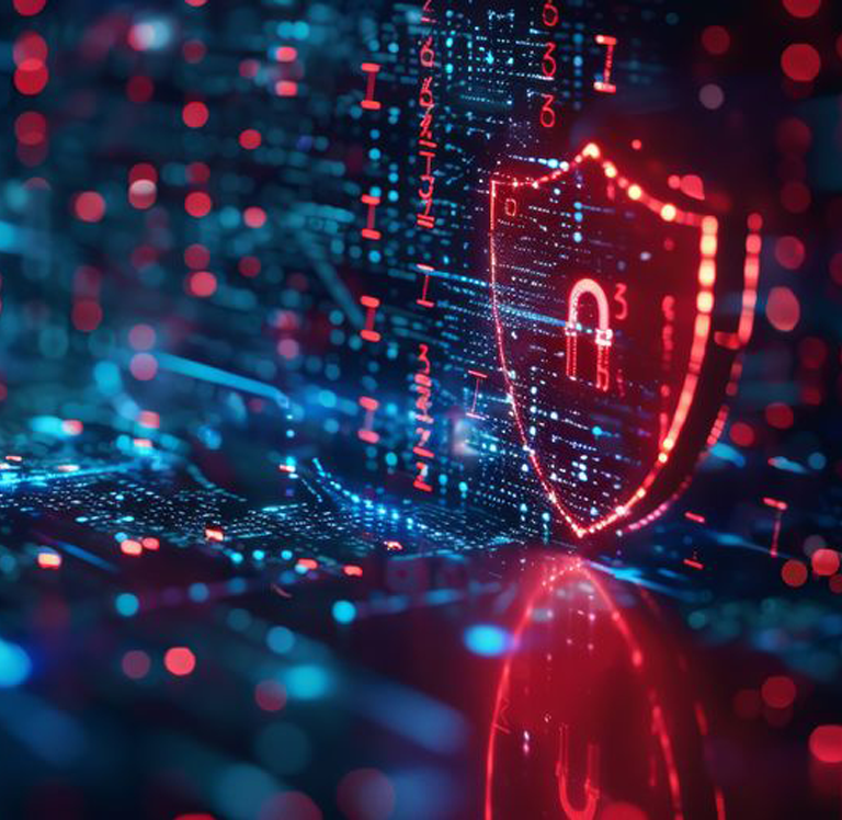 Cybersecurity defense, digital shield protecting data